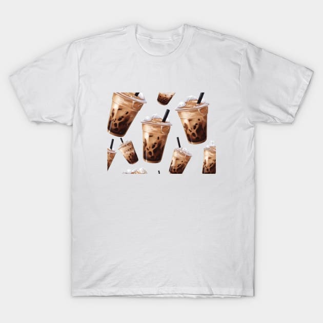 Ice Coffee Pattern Straw Vintage Since Retro T-Shirt by Flowering Away